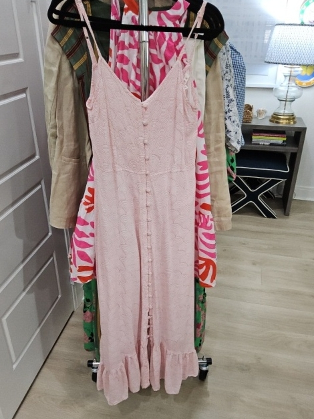 MAREA Blush Pink Button-Front Midi Sundress with Ruffle Hem - Picture 1 of 2